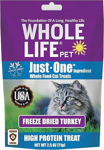 Whole Life Pet Just One Pavo Premio para gatos Grado humano, liofilizado, un ingrediente, rico en proteínas, sin granos, fabricado en los Estados