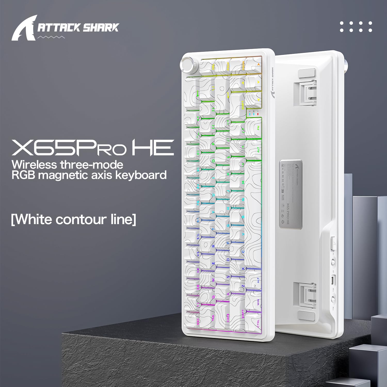 ATTACK SHARK X65PRO HE Rapid Trigger Keyboard, Magnetic Keyboard, Gaming Keyboard, Magnetic Switch, Tri-Mode, 0.01mm RT Accuracy, 0.125ms Latency, 8K Polling Rate, 128K Scan Rate, Dye-sub PBT Keycap