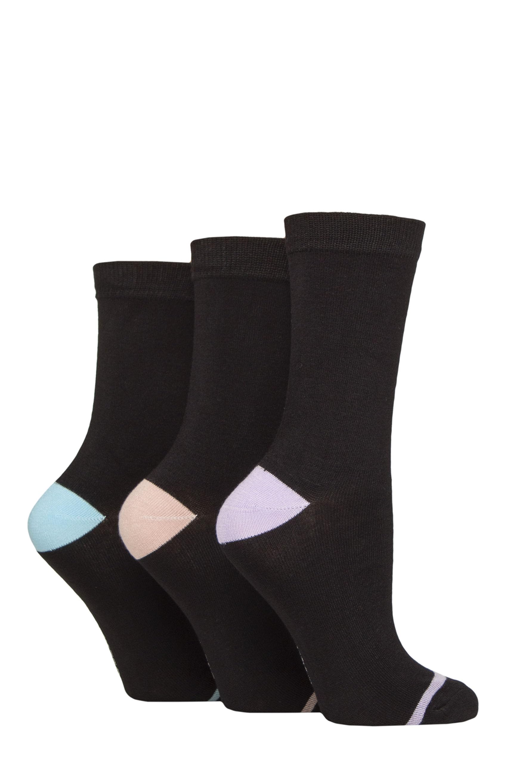 Glenmuir Ladies Contrast Heel and Toe Bamboo Socks Pack of 3 (UK, Numeric, 4, 8, Regular, Regular, Black Lilac/Peach)