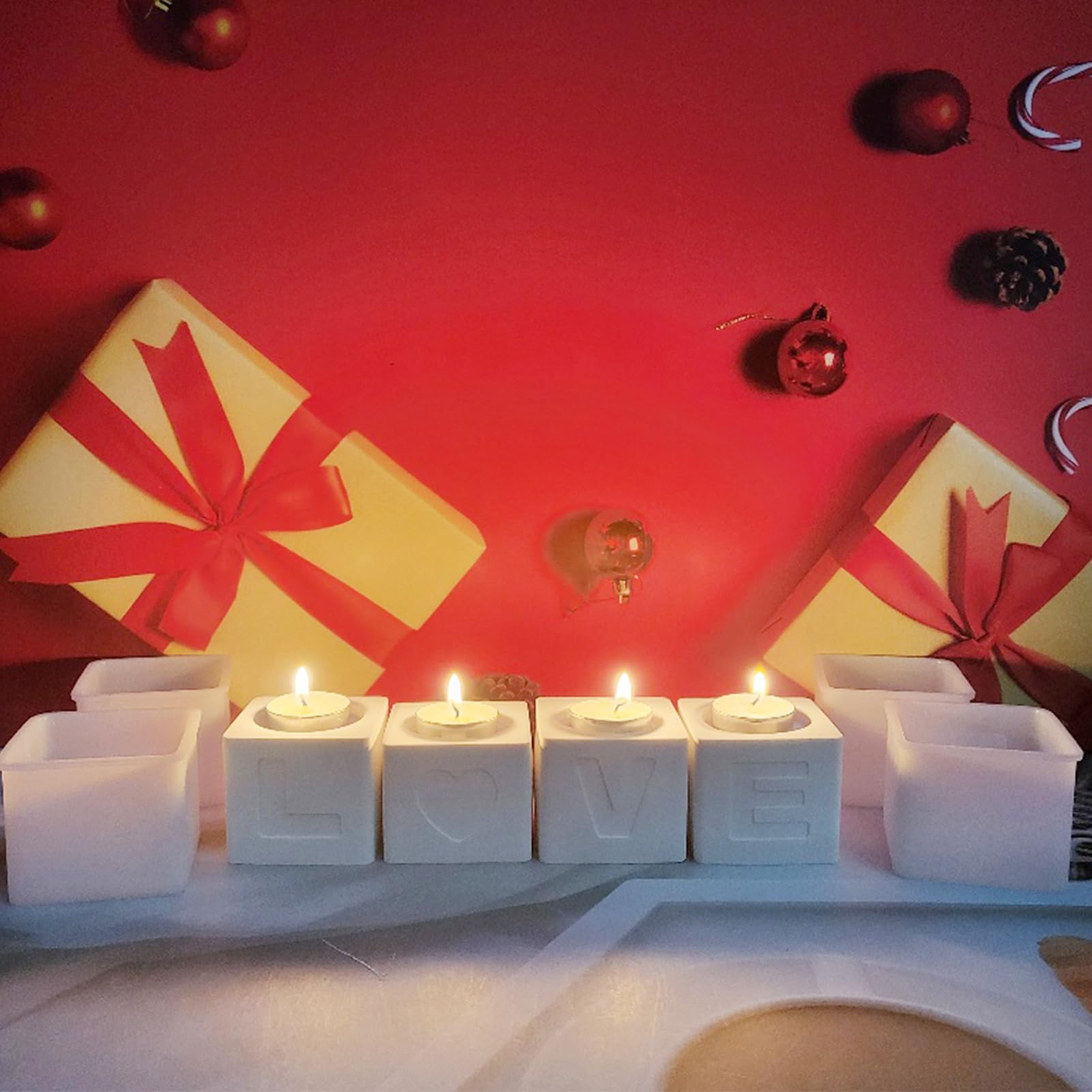 Silikonform Herz-Kerzenhalter – Für Epoxidharz, 16 Cm, Kuss-Paar Design, DIY Valentinstag & Hochzeit Dekoration