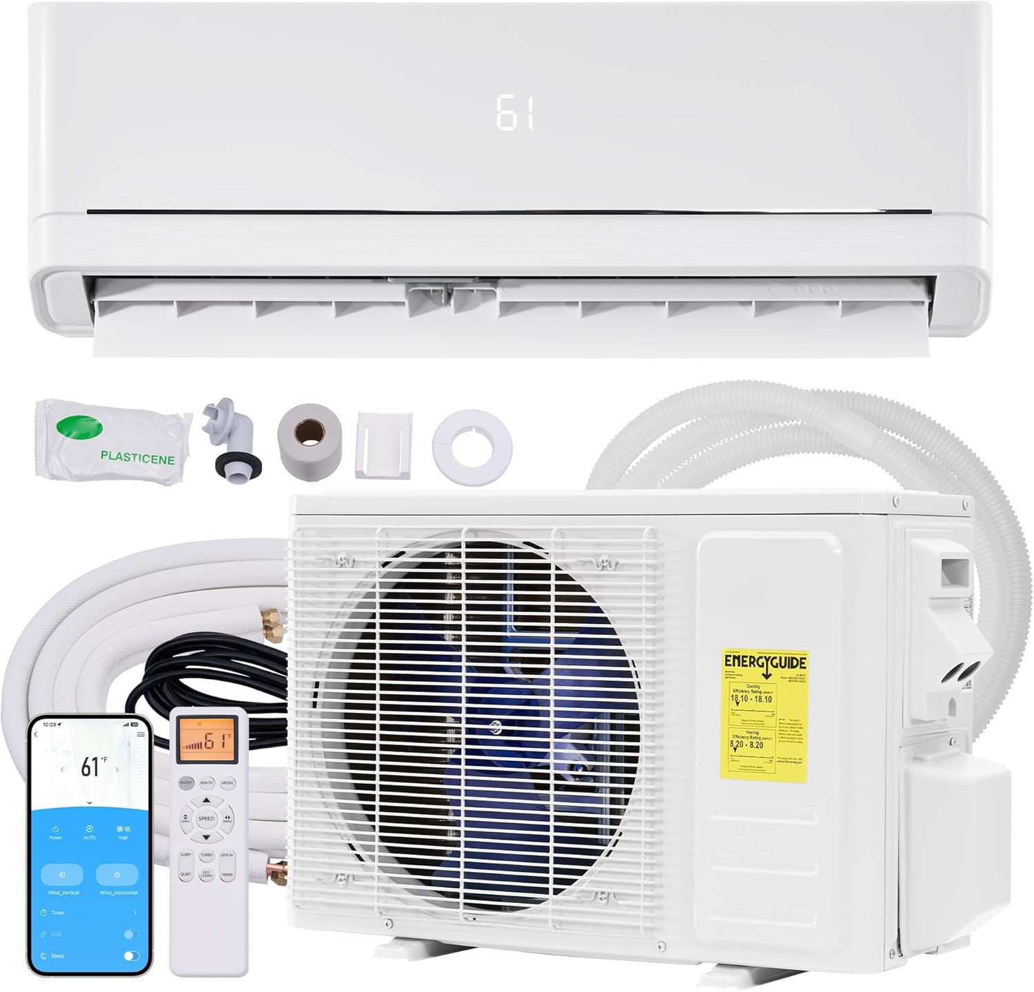 YUMPIE 12,000 BTU Mini Split Air Conditioner & Heater, 18 SEER2 Inverter Ductless AC Unit, 115V Energy Efficient with Self-Cleaning, Remote & App Control, Easy Installation, Cools Up to 750 Sq. Ft.