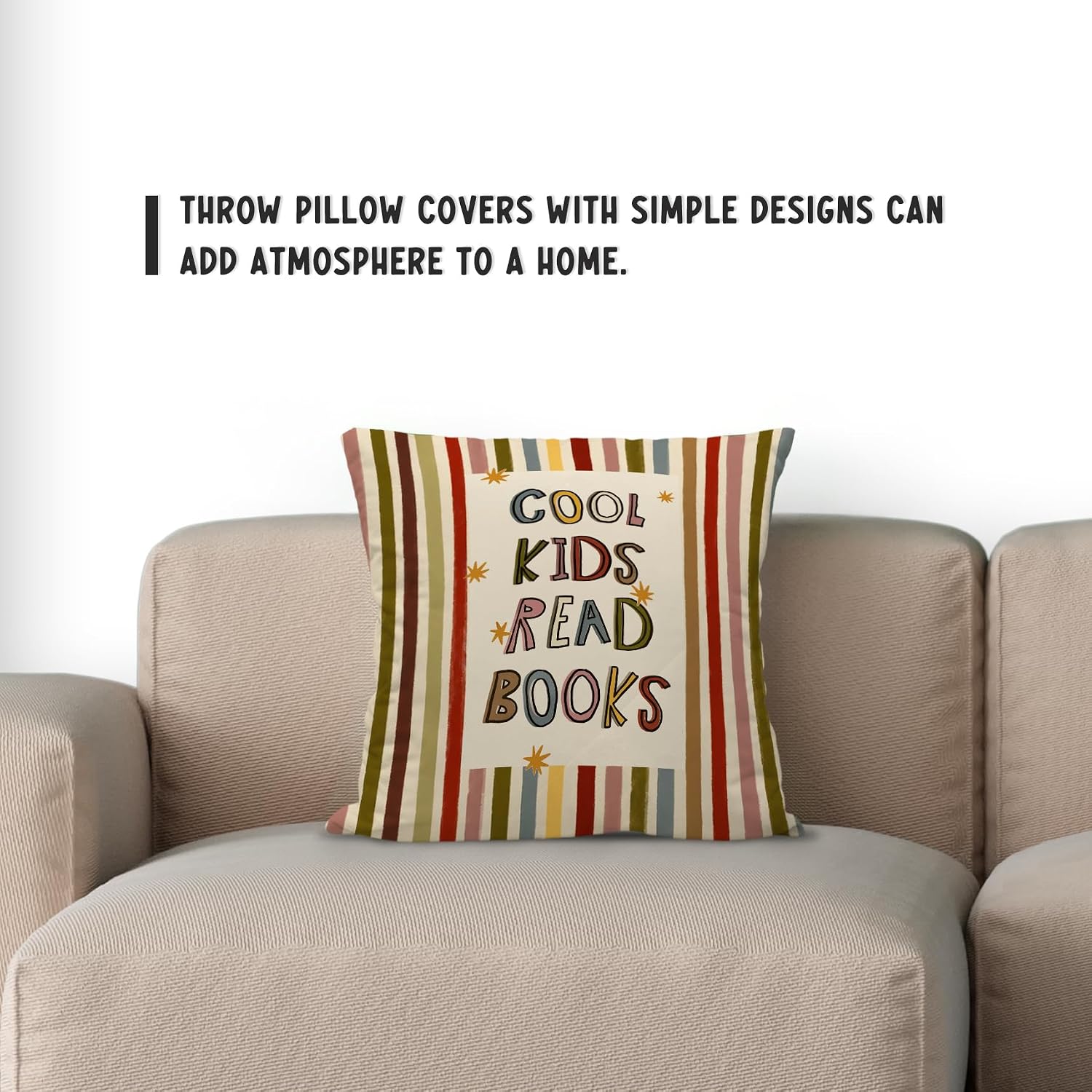 Sufamb Boho Colorful Striped Kids Classroom Pillow Cover 18x18 Double-Sided image 2