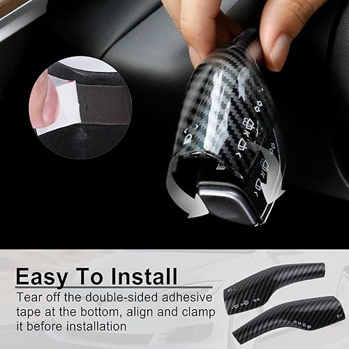 Miniatura 3 de BJSIA 2 fundas para palanca de dirección compatibles con Tesla Modelo 3 Modelo Y, funda de palanca de cambios, patrón de fibra de carbono para