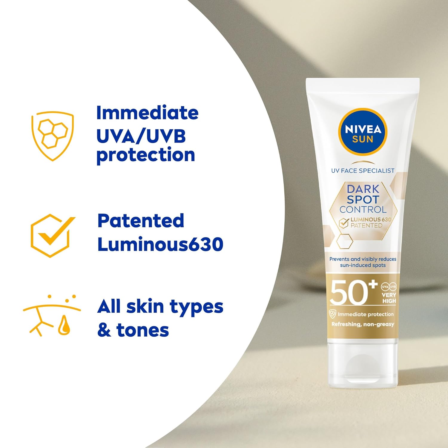 Nivea Sun Luminous630 Facial Cream for Everyday Skin Care, Lightweight Face Cream with Smooth Texture, Dermatologically Tested Cosmetic Formula Suitable for Daily Use, 40 ml