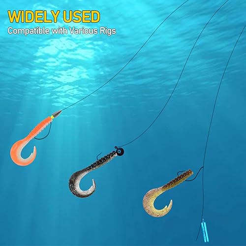 Miniatura 6 de Dr.Fish Paquete de 10 señuelos de pesca suaves de grub, cebos de plástico suave de 3 pulgadas, gusanos de pesca, cebos de cola de cinta, cebo de