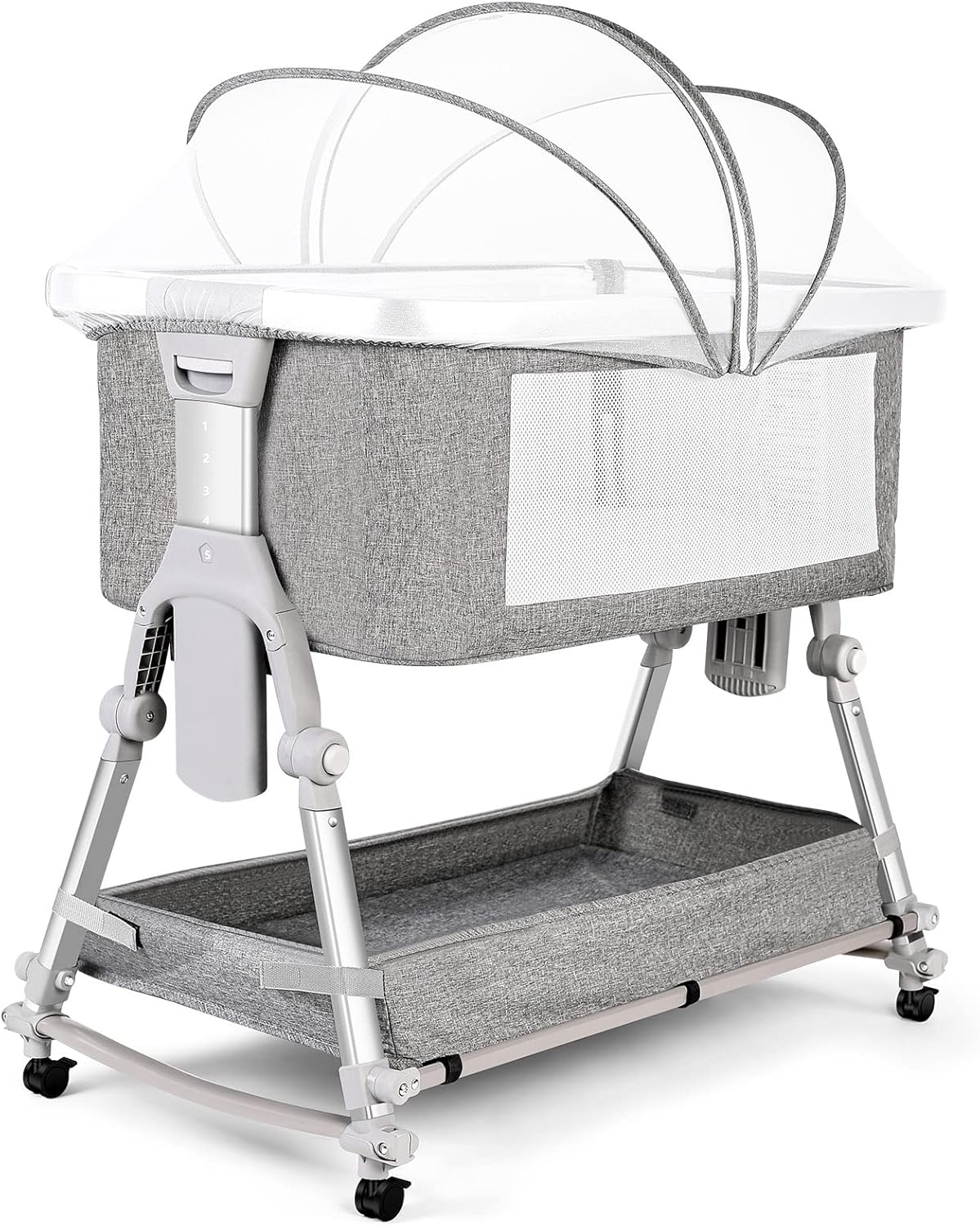 SPS Baby Bassinet Bedside Sleeper with Storage Basket and Wheels,Easy Folding Bedside Crib,Adjustable Height Portable Baby Bed for Newborn Infant image 2 of 8 B0BKSW2F1W