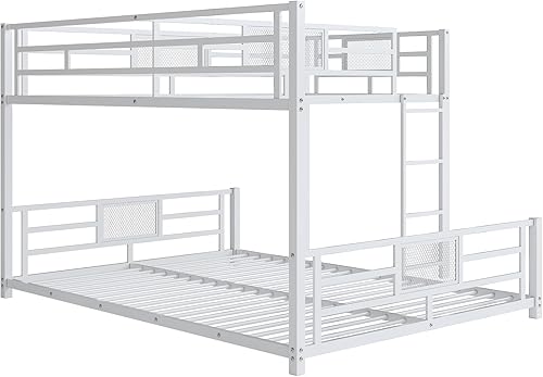 Miniatura 70 de Litera en forma de L individual sobre cama matrimonial adjunta, litera triple de metal con escritorio y tobogán integrados, marco de literas de
