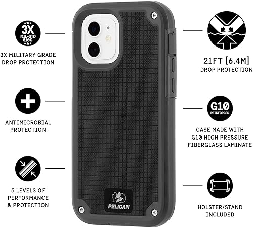 Miniatura 3 de PELICAN - Serie SHIELD - Funda G10 para iPhone 12 Mini (5G), protección contra caídas de 21 pies, de 5.4 pulgadas, color gris