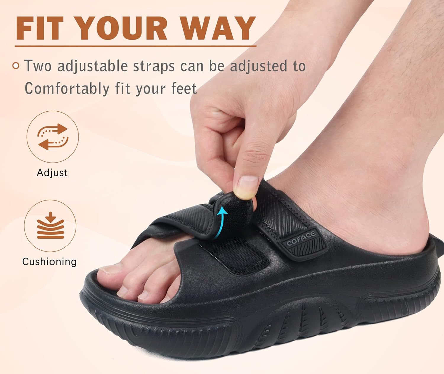 COFACE Mens Recovery Sandals Orthopedic Walking Slides for Men Adjustable Thick Cushioned Orthotic Man Plantar Fasciitis Comfort Casual Outdoor Size 7-15 - Image 6