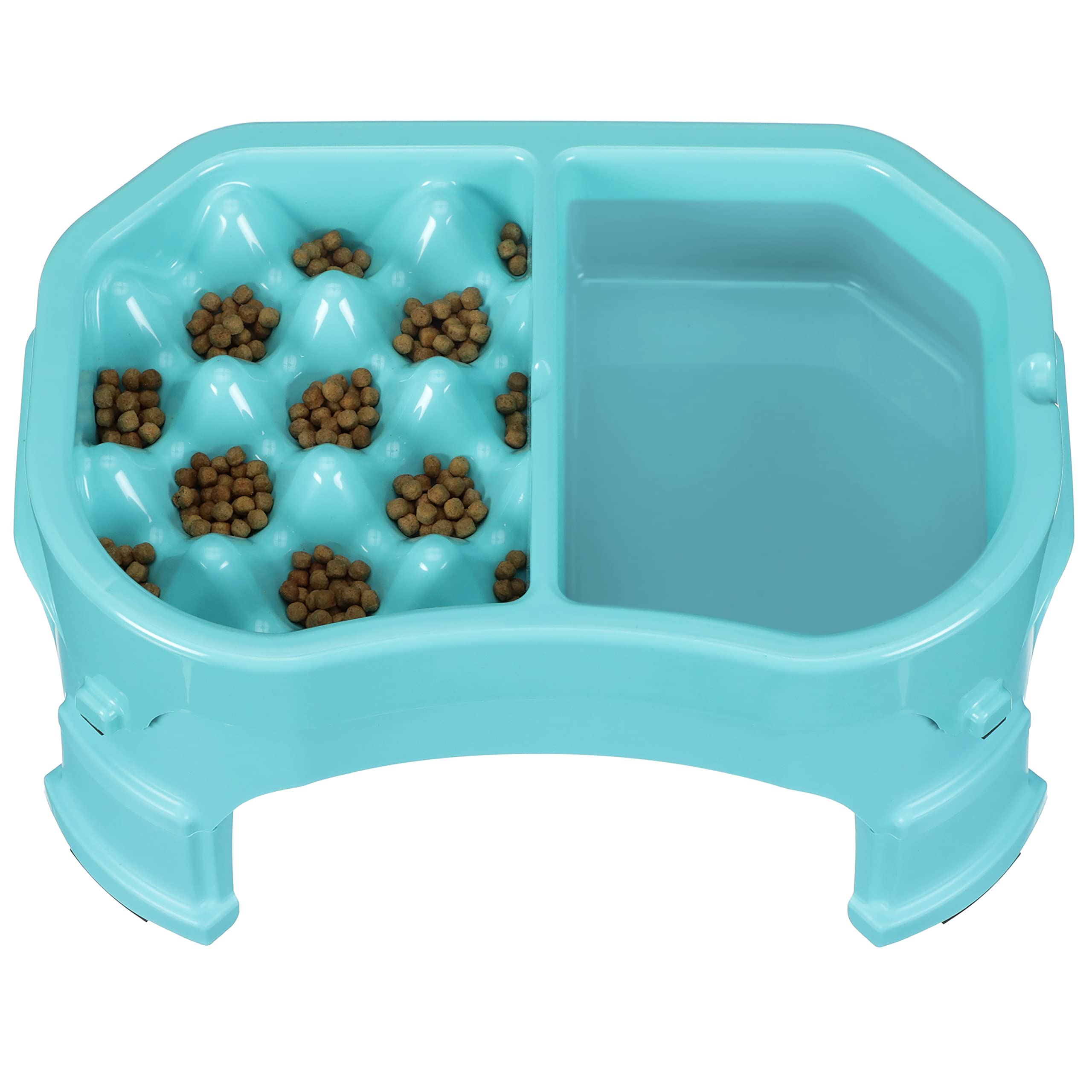 Neater Pet Brands – Neater Raised Slow Feeder Dog Bowl – Elevated and Adjustable Food Height - (Double Diner, Aquamarine)