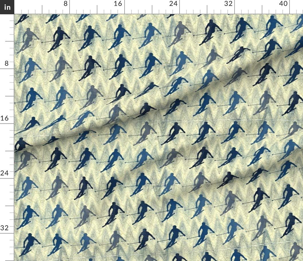Spoonflower Fabric - Blues Ski Skiing Blue Sport Snow Winter Printed on Petal Signature Cotton Fabric by The Yard - Sewing Quilting Apparel Crafts Decor