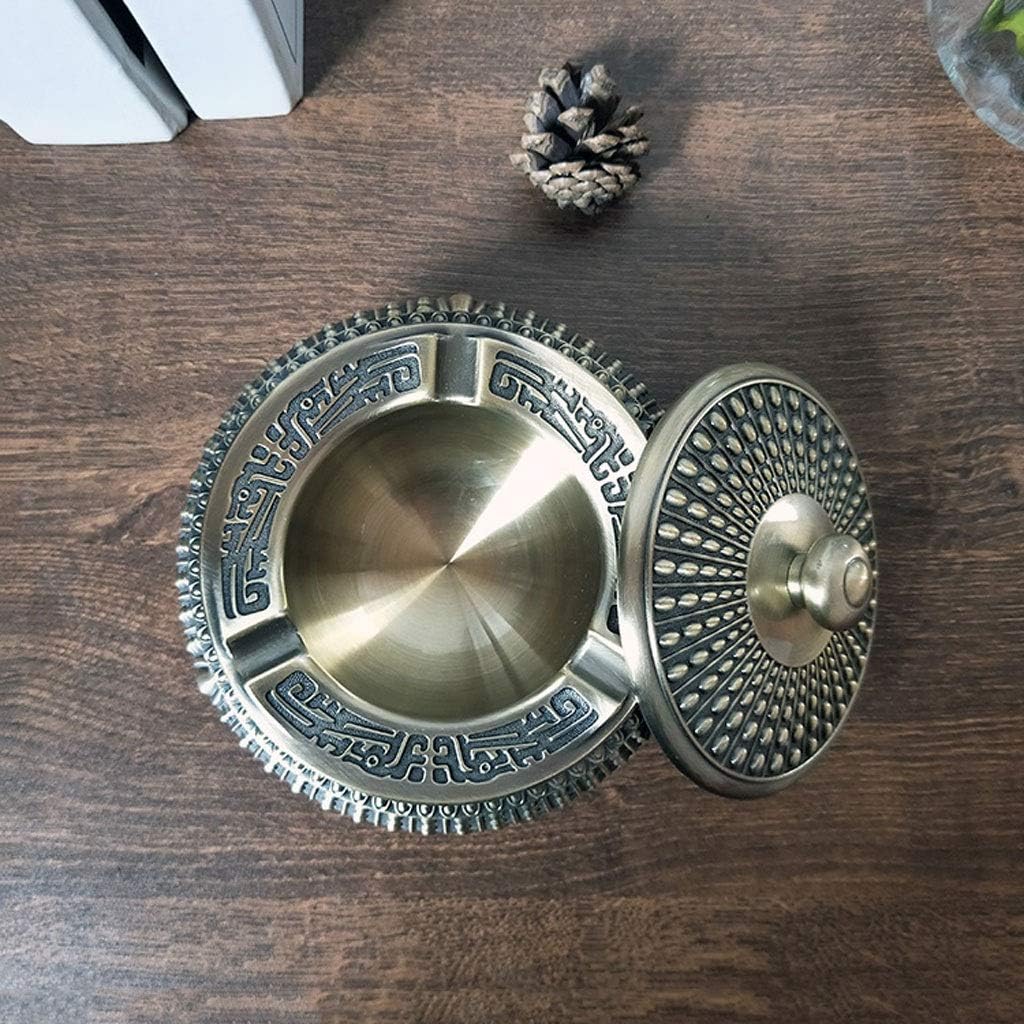 Ash Tray Bronze Ashtray With Lid Outdoor Home Coffee Table Office Desktop Decoration Chinese Retro Ashtray 5.11 Inch Smoker Gift Outdoor Ashtray