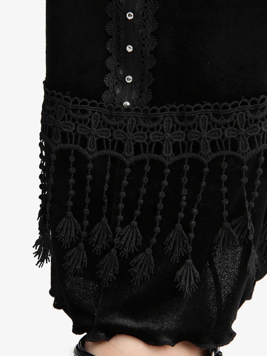 Women's Gothic Lace Rose Print Goth Bell Flare Pants Bottom Punk Grunge Rave Flared Leggings - Image 5