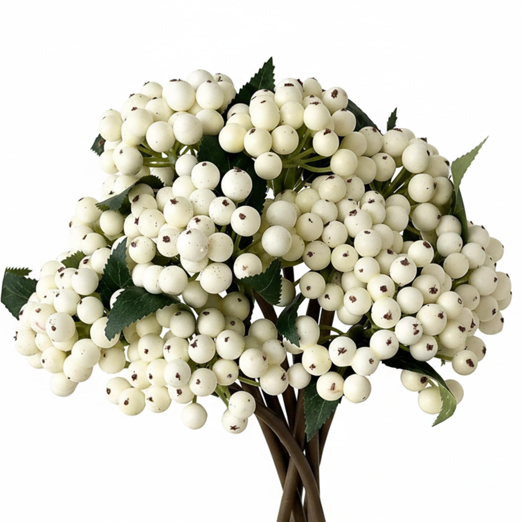 Tiges de Fausses Baies Blanches Réalistes avec Feuilles pour Vase et Maison