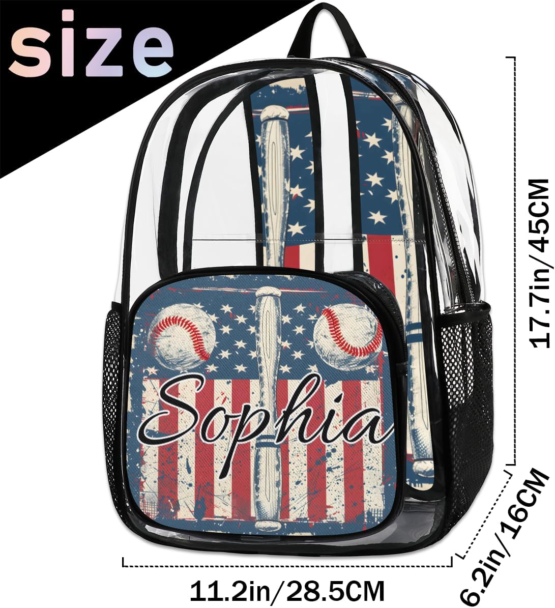Sports Baseball Custom Clear Backpack Personalized See Through Transparent Backpacks Large Heavy Duty PVC Bag for Women Men