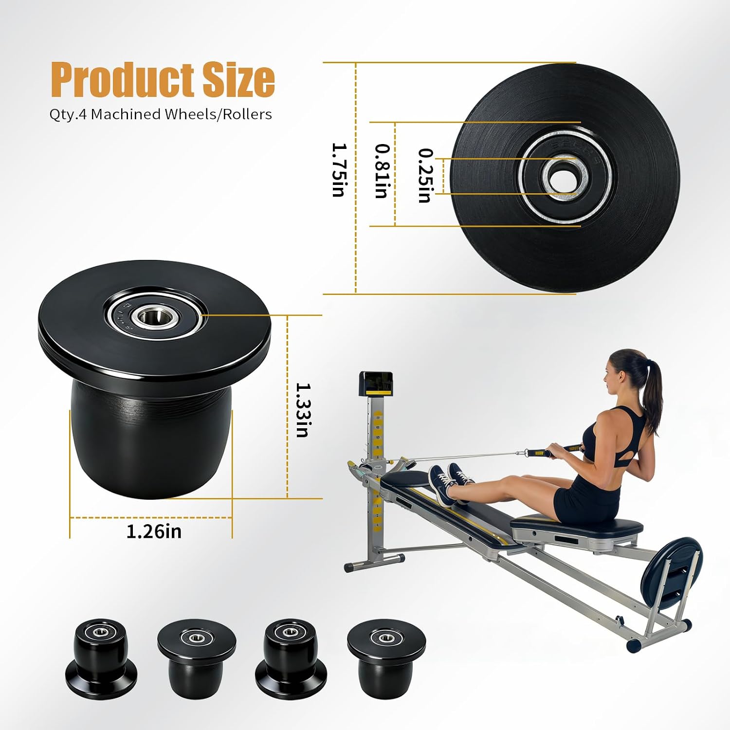 Qty.4 Machined Wheels/Rollers Compatible with Total Gym XL XLS Model image 4