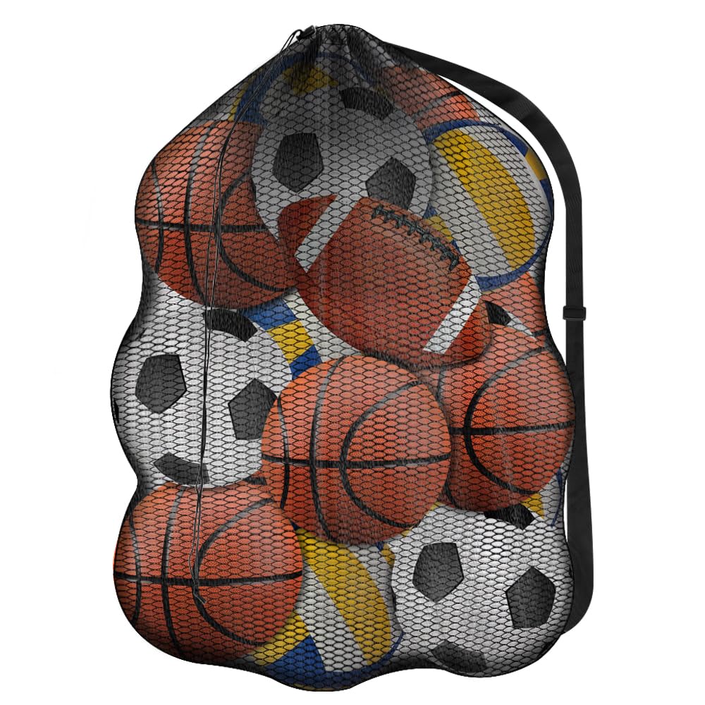 JBM30 x 40 Inches Mesh Ball Bag with Adjustable Shoulder Strap, Single Ball Bag for Soccer, Football, Volleyball, Swimming Gear