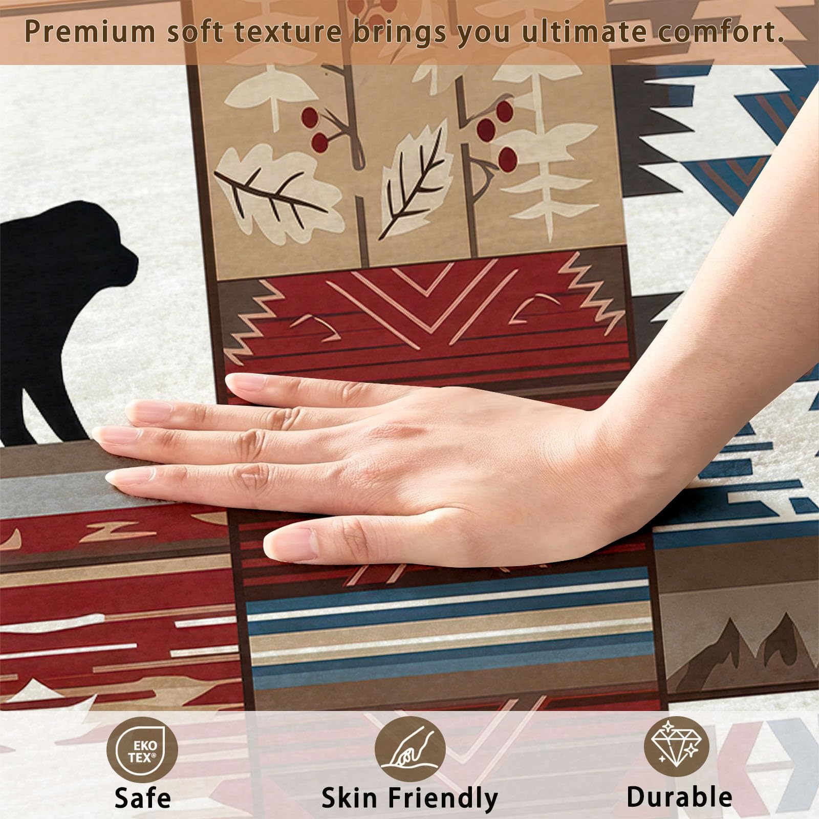 Tapis Rétro Traditionnel 160 x 230 cm Lavable | Poil Court Antidérapant, Tapis Facile d'entretien Géométriques Totems Tribaux Silhouettes Animales, Choix pour Chambre d'amis Salon et Salle à Manger