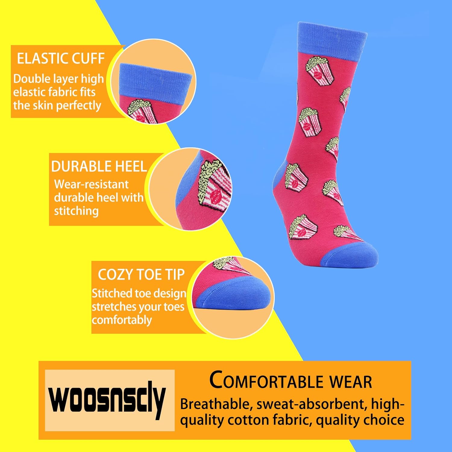 Mens Funny Socks Crazy Novelty Crew Socks Colorful Cotton Cozy Funky Graphic Patterned Space Food Animal Socks - Image 4