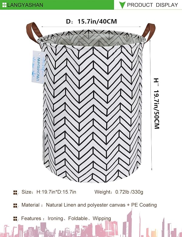 Round Laundry Basket Collapsible Storage Hamper Organizer Geometric Circle by LANGYASHAN - Used condition - US$9.31
