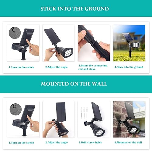 Miniatura 5 de URPOWER Luces solares para exteriores, focos solares ajustables para exteriores, focos solares 2 en 1, impermeables, luces solares para paisaje, luz