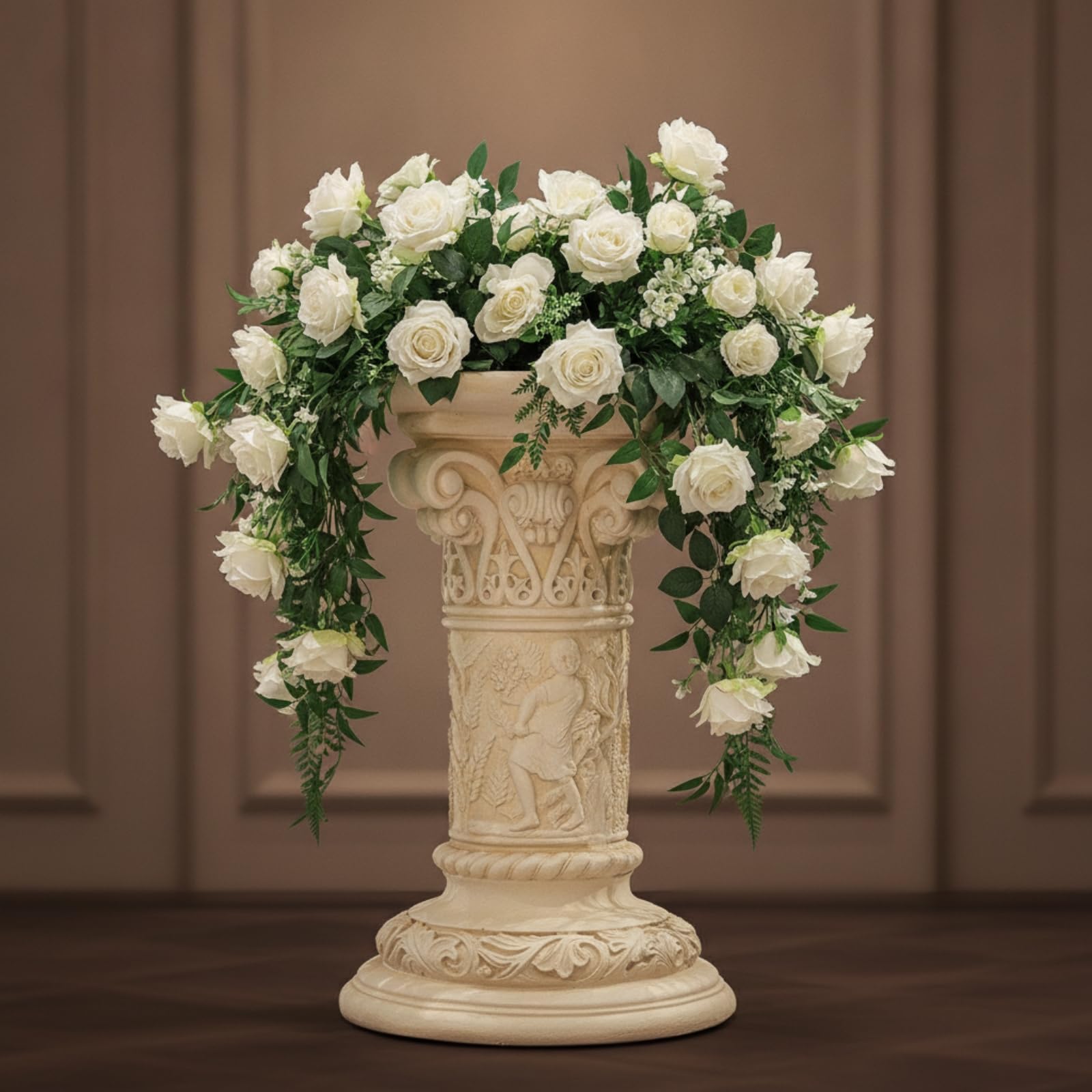 Colonna Decorativa Colonna Romana Piedistallo Pilastro Sollevatore per Sculture in Ossido di Magnesio con Finitura Crema , Colonna Romana 3, Altezza 63 Cm, Diametro 32 Cm, Peso 7350 G