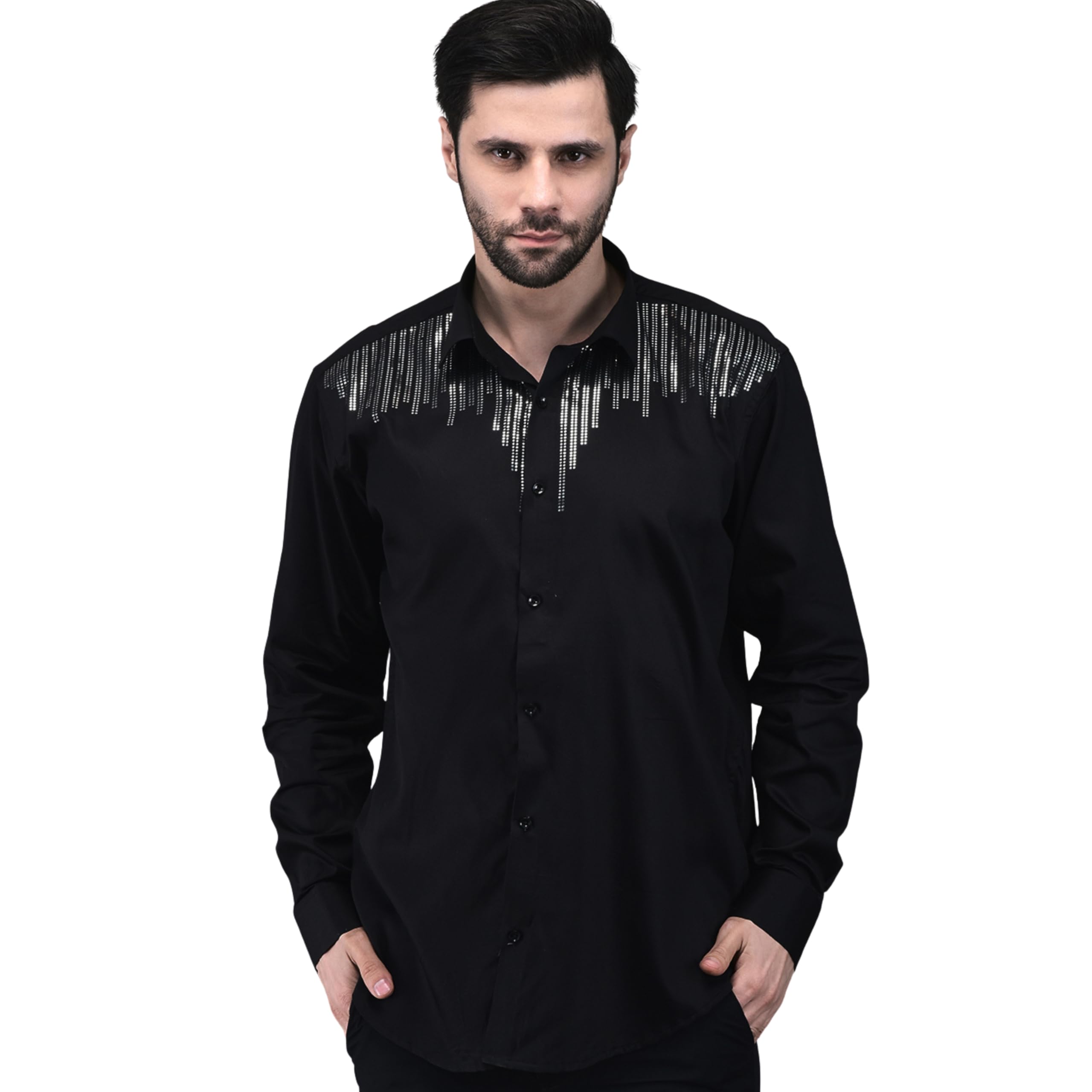 Men’s Satin Cotton Designer Tuxedo Shirt with Vertical Stud Stripe Work | Full Sleeve Fashion Shirt for Party, Formal & Casual Wear, Club, Night Out & Celebration (Sizes S–XXL)-image-42
