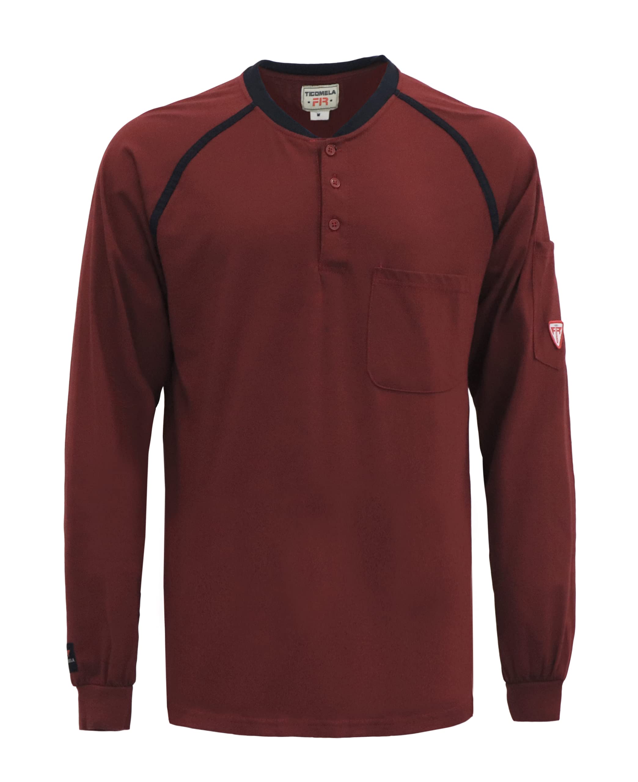TICOMELA FR T Shirt Flame Resistant Shirt 5.5oz 100% Cotton Light Weight Workwear Men's Long Sleeve Henley Shirts