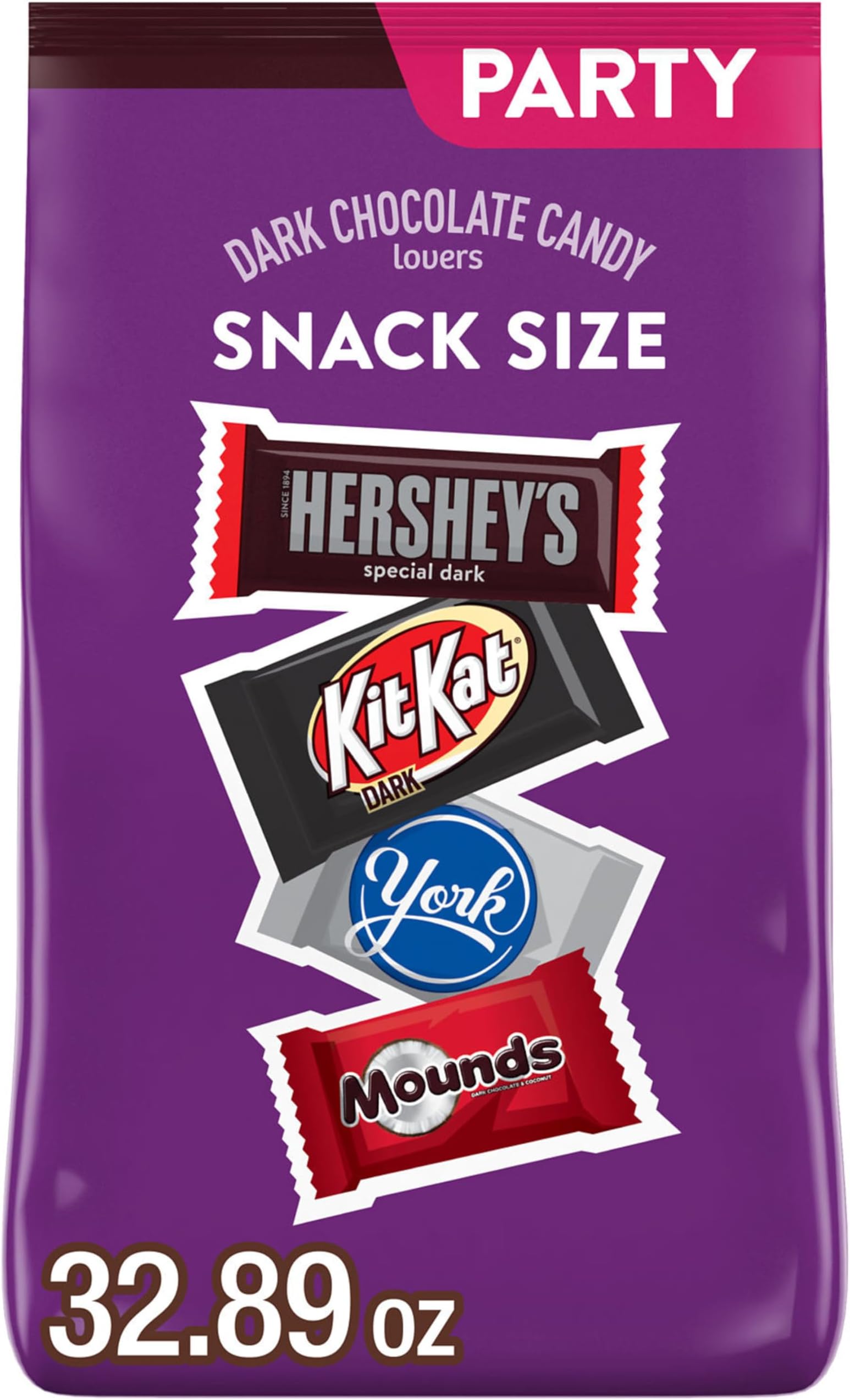 Hershey Assorted Dark Chocolate Flavored Snack Size, Candy Party Pack, 32.89 oz