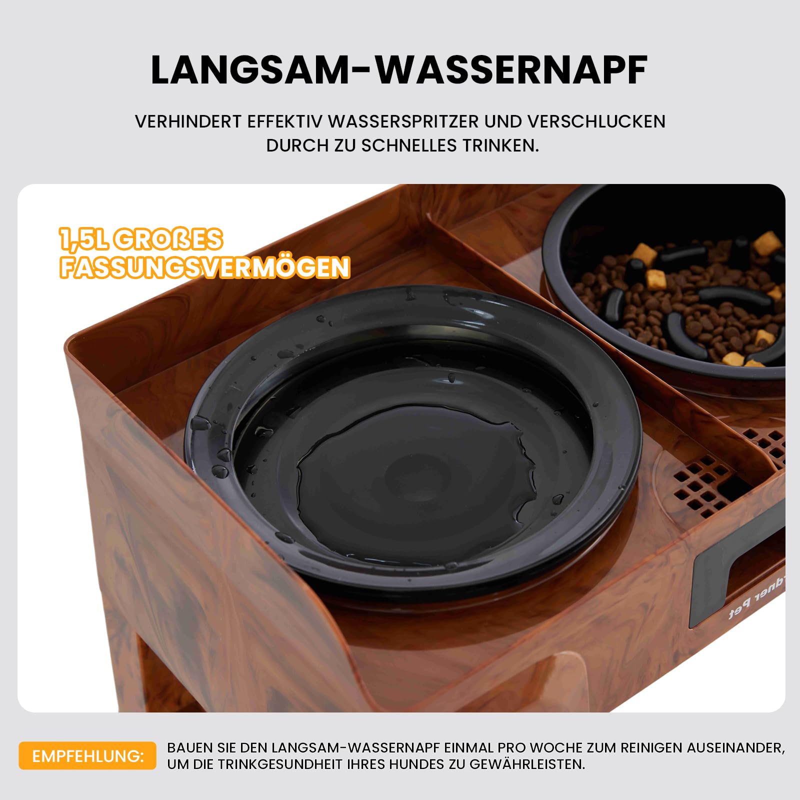 Gardner Pet Erhöhter Hundenapf, 2-in-1 Auslaufsicher, Mittlere Große Hunde | Wassernapf & Langsamfutternapf, Höhenverstellbarer Napfständer, 5 Höhen, Rutschfest