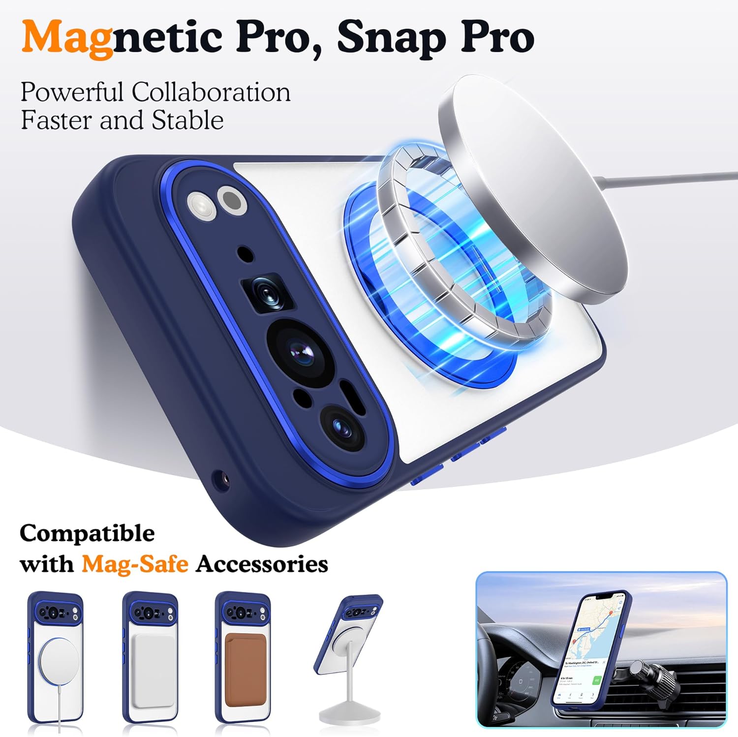 Compatible with Google Pixel 10 Pro XL Case with 360° Magnetic Ring Stand [Compatible with Mag-Safe ] Shockproof Translucent Phone Case for Google Pixel 10 Pro XL 6.8'',Blue