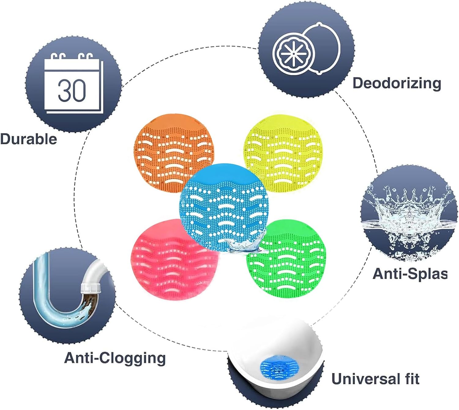 Urinal Screen Deodorizer, 30 Packs Urinal Cakes Bulk Scented Anti-Splash Urinal Mats Deodorizer Fresh Pads for Toilet Bathroom Restaurants Offices Schools Hotels