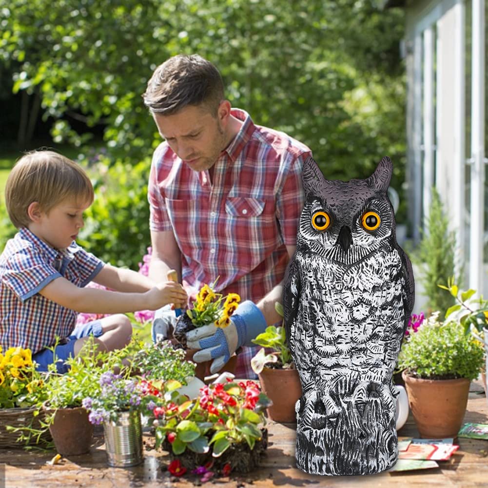 Statue Hibou Effaroucheur Uposao – Ornement Jardin, Anti-Oiseaux, PE Résistant, Tête Mobile