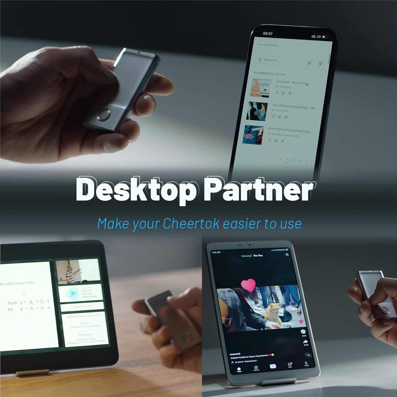 CheerTok Mouse with Presentation Clicker,Silver & CheerTok Travel Carrying Case Phone Stand