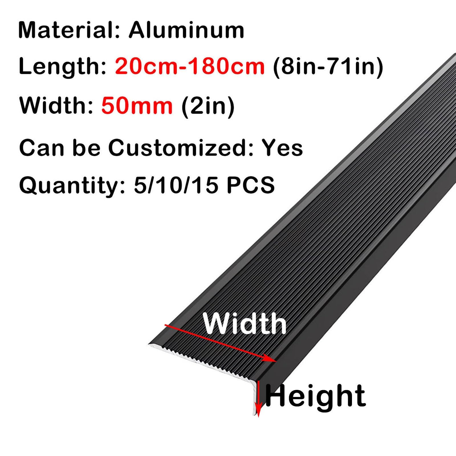 scale bordo paraspigoli Profilo Per Gradini Antiscivolo Da 20, 50, 100, 130 E 180 Cm, Profilo Per Gradini In Alluminio Per Portici/ospedali, Modanature Per Gradini(15 PCS,L 30cm x W 50mm x H 20mm)