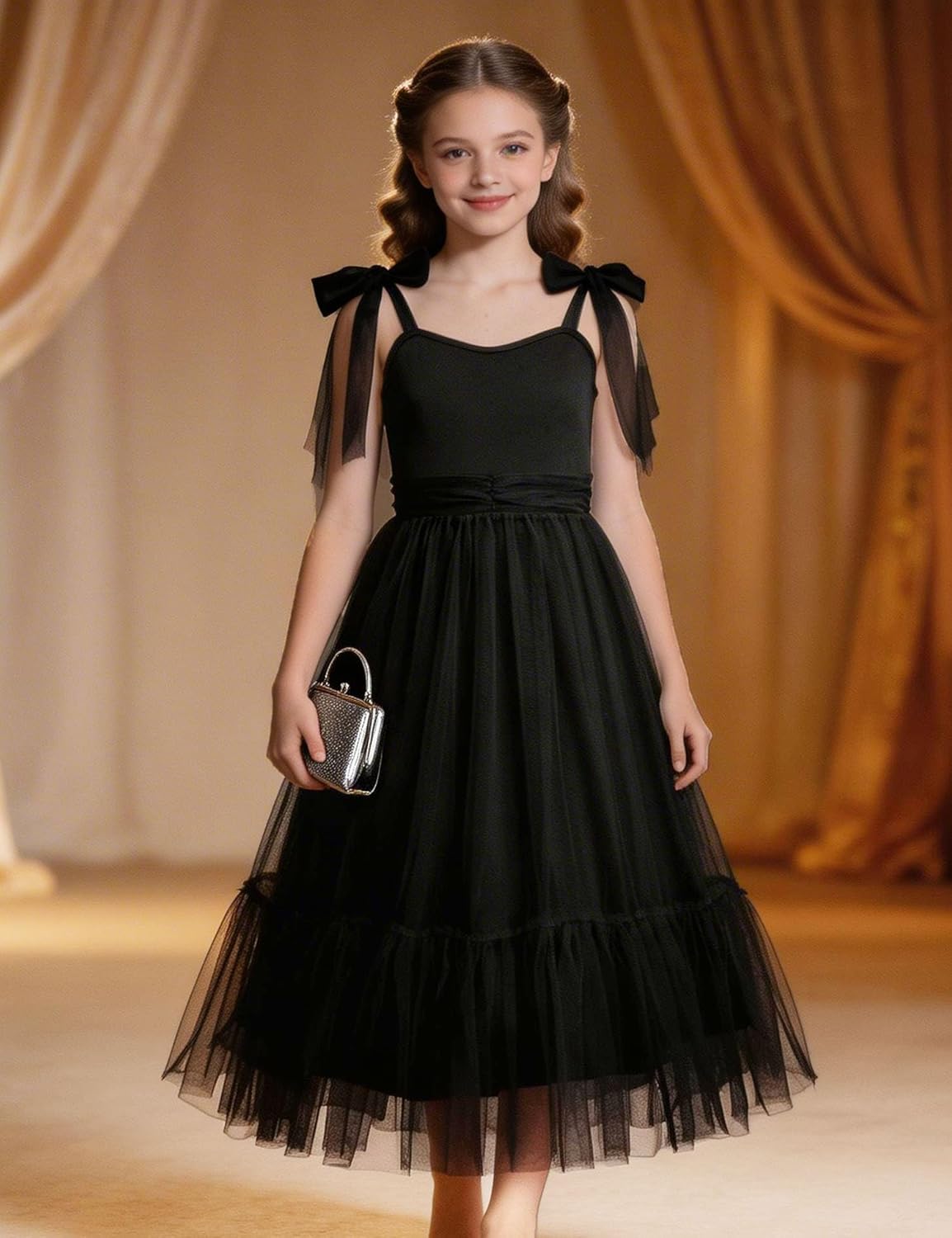 Arshiner Girls Dresses Summer Sleeveless Bow-Tie Straps Birthday Party Long Tulle Dress