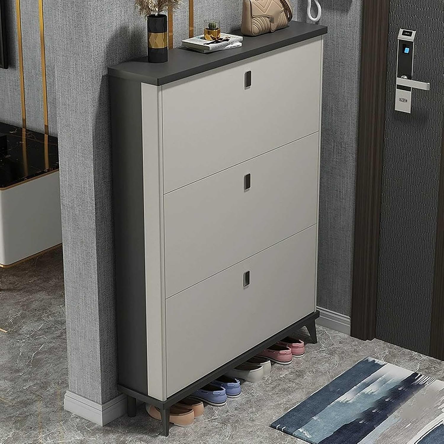 Shoe Rack Shoe Cabinet with 3 Flip Drawers - Convenient Entryway Shoe Storage Rack Organizer with Shelves - Free Standing Tipping Bucket Shoe Cabinet(Size:70cm,Color:Double Layer)