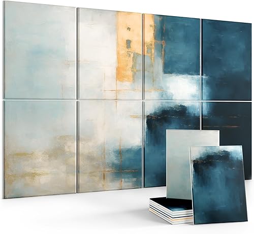 Vista 9 de Paneles acústicos de arte para pared, paneles de pared insonorizados de 47 x 31 pulgadas, paquete de 8 con 50 pestañas adhesivas extraíbles seguras