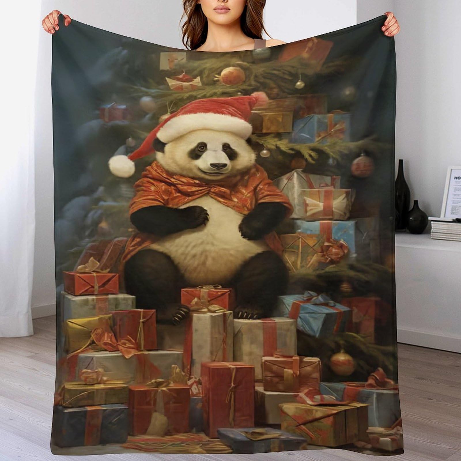 Plaid panda en flanelle chaude couverture canapé pour soirées d'hiver