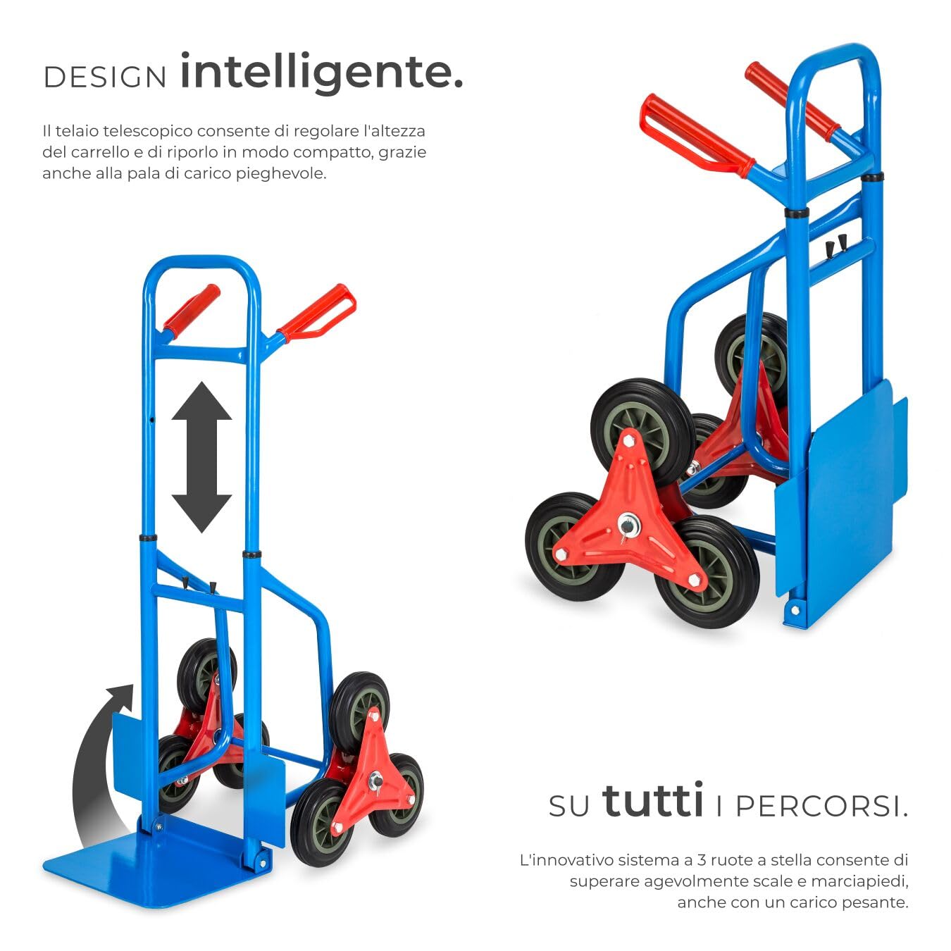 tectake® Carrello Saliscale con Ruote Portatutto in Acciaio, Capacità Max 200 kg Carrello Portapacchi Per Scale Montascale, Carrellino Trasporto Lavatrici ed Elettrodomestici, Trolley Pieghevole