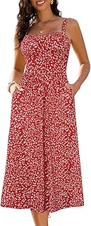 Long Dresses for Women 2025 Sleeveless Ruched Bust Swing Aline Fitted Spaghetti Strap Sundress with Pockets - Buy now