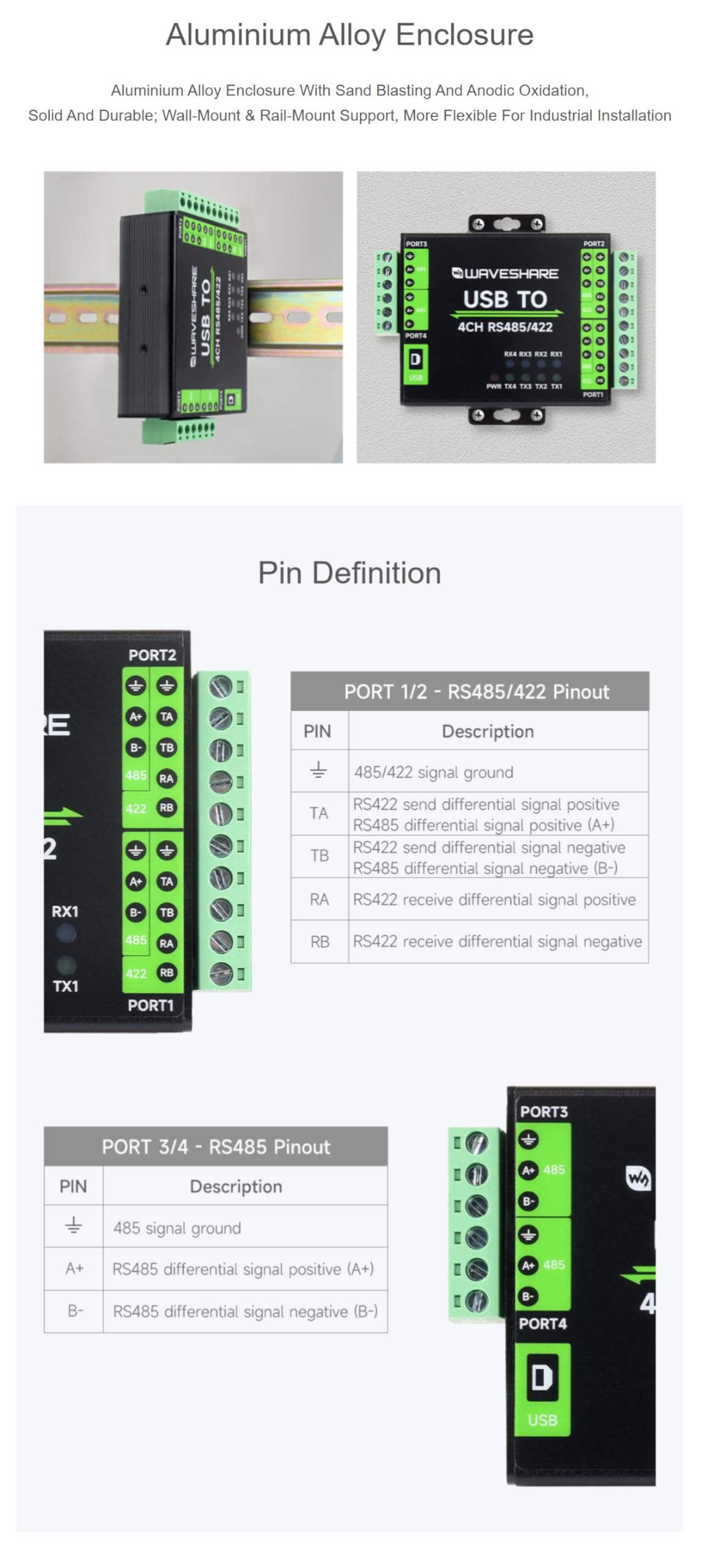 TUOPUONE Przemysłowy izolowany konwerter USB na RS485/422 oryginalny chip FT4232HL obsługuje USB na 2-Ch RS485 + 2-Ch RS485/422 wspornik do montażu na ścianie
