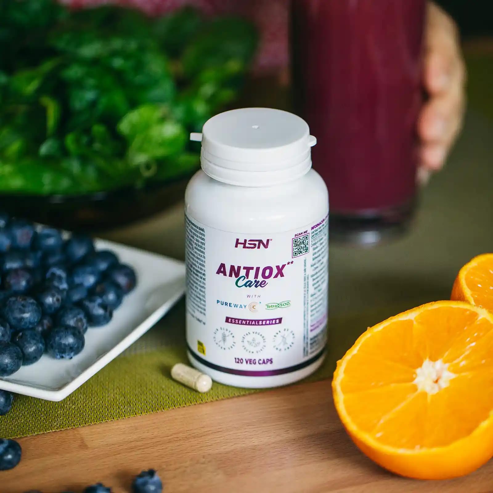HSN Antiox Care* | 120 Cápsulas Vegetales | Antioxidante Completo: Vitamina E Vitamina C PureWay-C® Astaxantina microencapsulada Tetra-SOD® Selenio | Sin Gluten y Apto Vegano