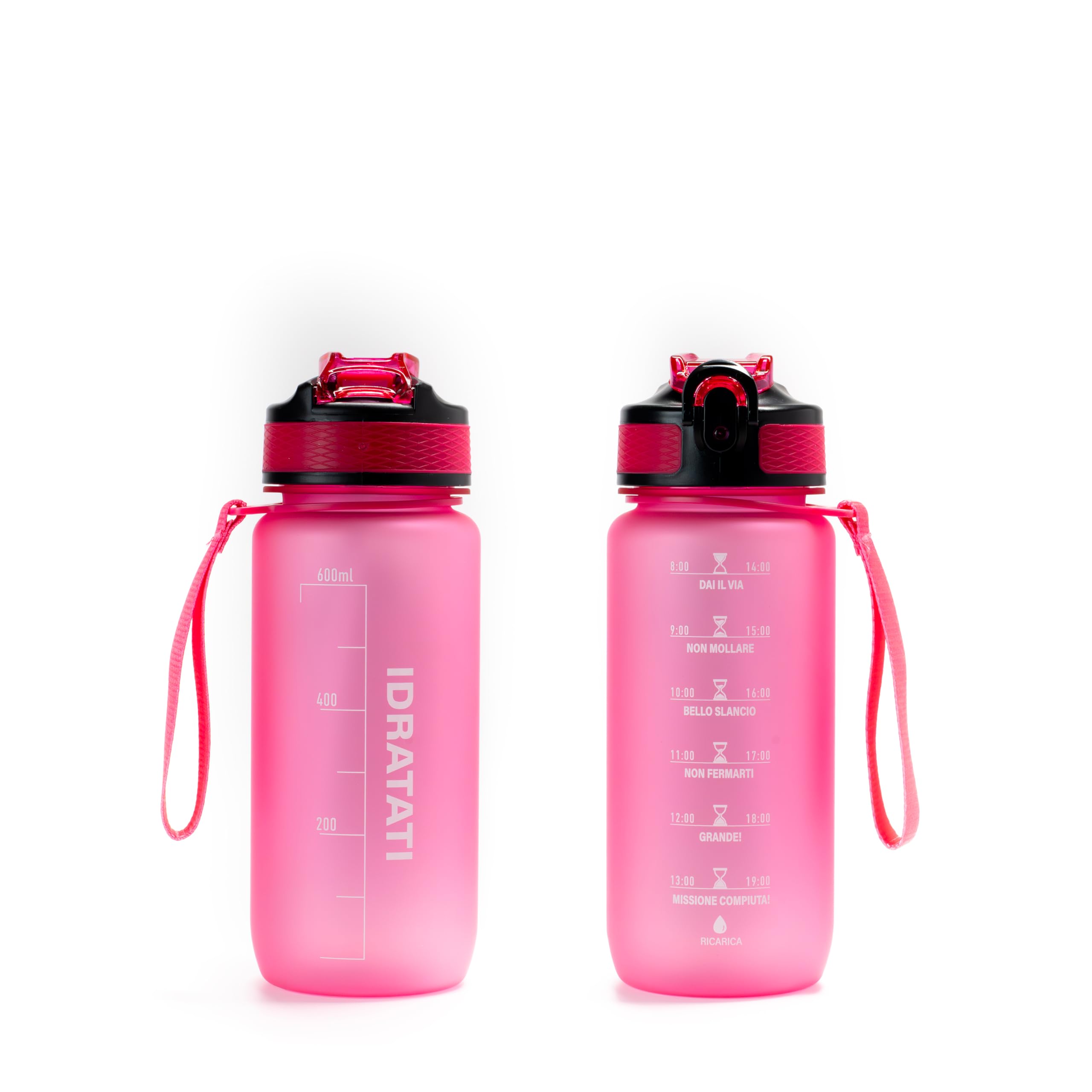 GIXZON Borraccia Motivazionale 600ML in Tritan Senza BPA con Frasi e Orari in Italiano, Cannuccia e Tappo di Sicurezza, Perfetta per Sport, Palestra, Yoga e Scuola (Rosa, 600.0, Millilitri)