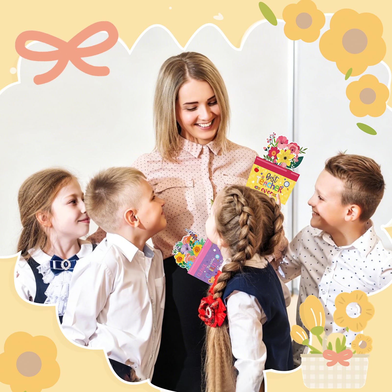 FOIMAS 24 Pack Teacher Appreciation Gift Card Holders Flower Teachers Gift Cards Money Holders Greeting Cards for End of School Year Graduation Teacher Appreciation Gift