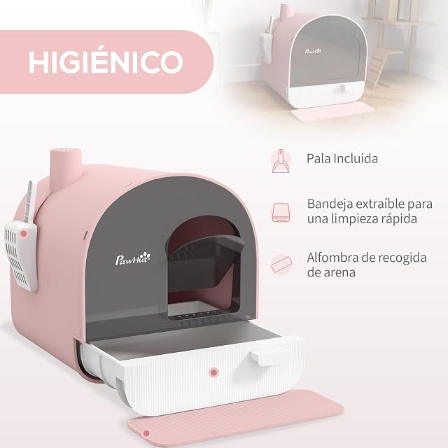 Foto 3 de 8 de PawHut Arenero Cerrado para Gatos con Bandeja Extraíble 43x44x47 cm Rosa