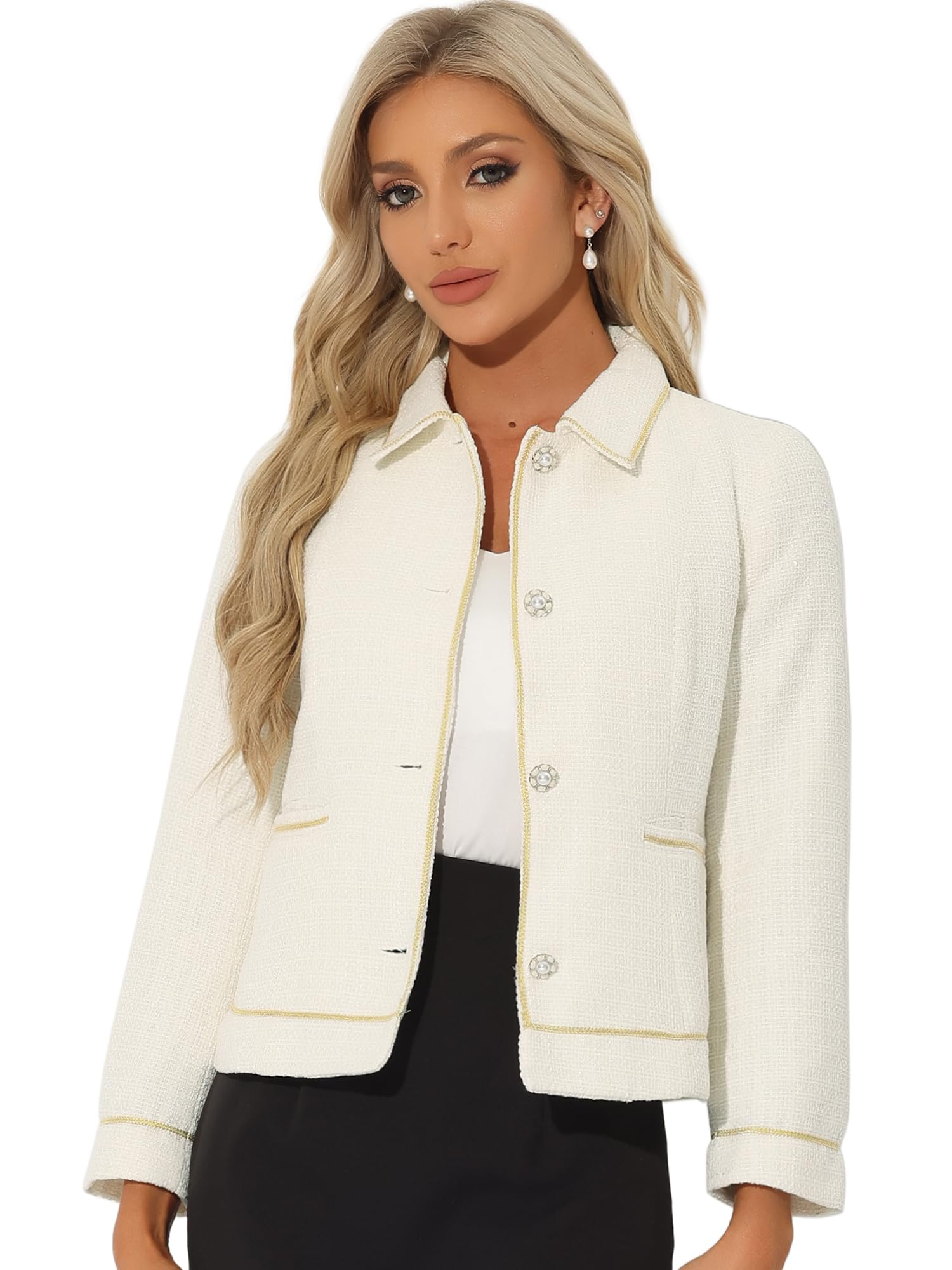 Allegra K Tweed Blazer for Womens Plaid Long Sleeve Vintage Outwear Work Office Short Jacket Coat