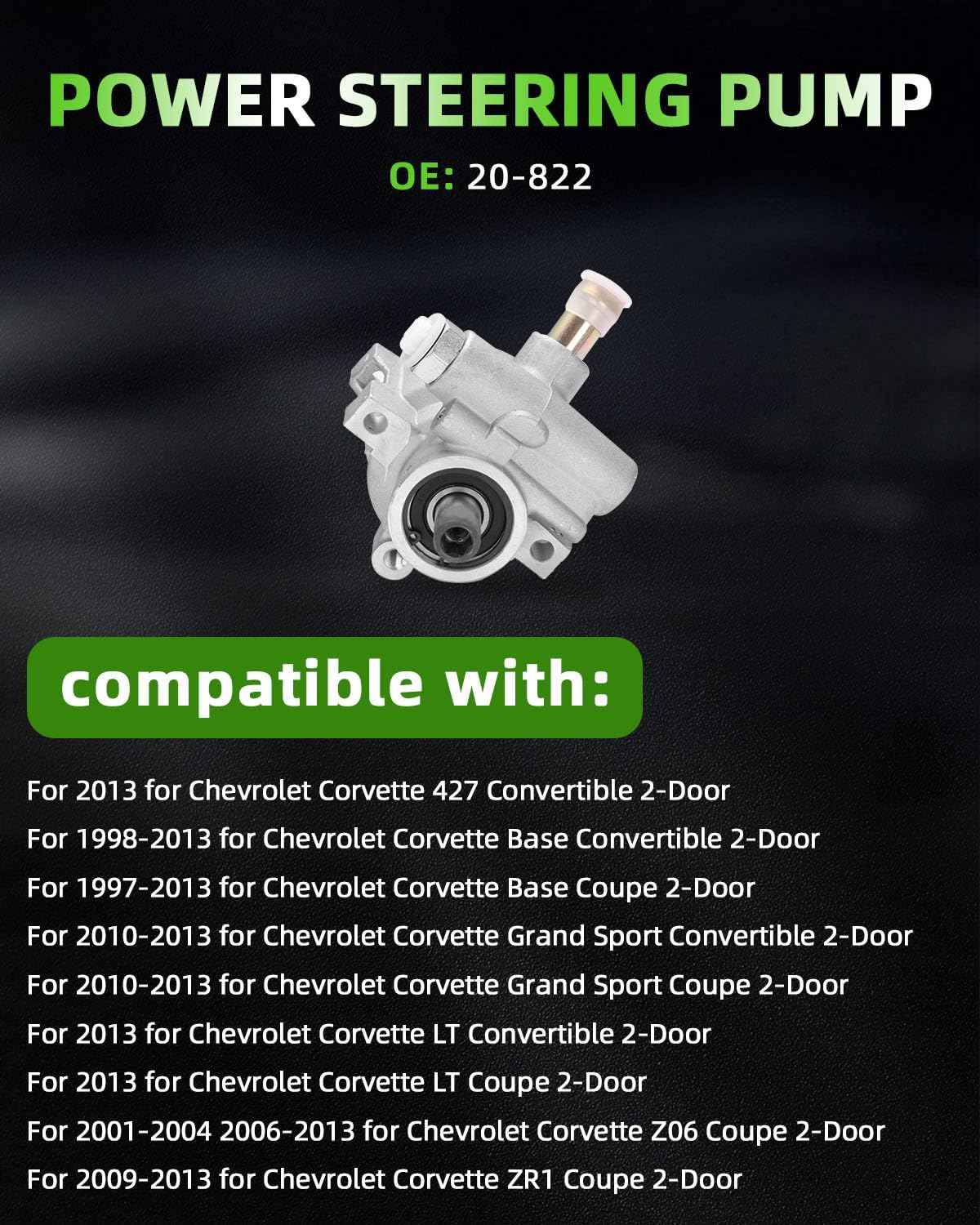 SCITOO Power Steering Pump For 1997-2013 for Chevrolet Corvette 20-822 Power Assist Pump