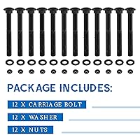 Vista 3 de Zonon Juego de 12 pernos de carro de 1/2 x 4 pulgadas, negro galvanizado, incluye arandelas resistentes a la corrosión y tuercas para accesorios