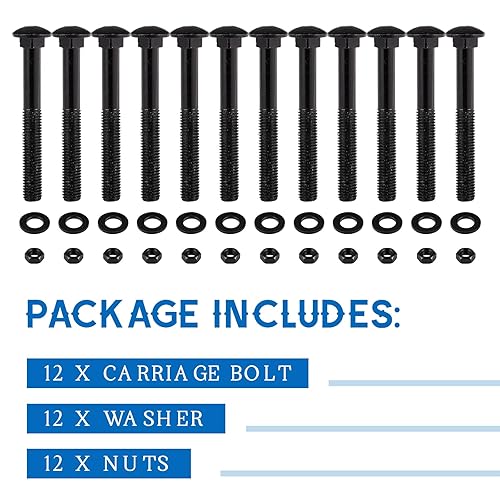 Miniatura 23 de Zonon Juego de 12 pernos de carro galvanizados de 3/8 x 6 pulgadas, color negro, incluye arandelas resistentes a la corrosión y tuercas